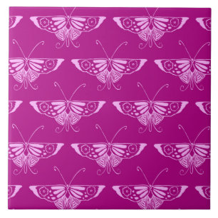 Stylised Deco butterfly  - magenta and pink Ceramic Tile