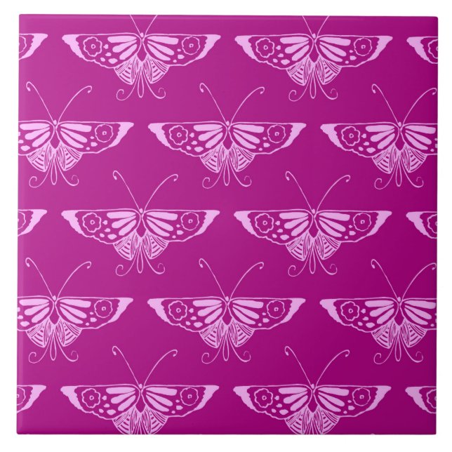 Stylised Deco butterfly  - magenta and pink Ceramic Tile (Front)
