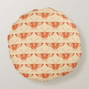 Stylised Deco butterfly - mandarin orange Round Cushion