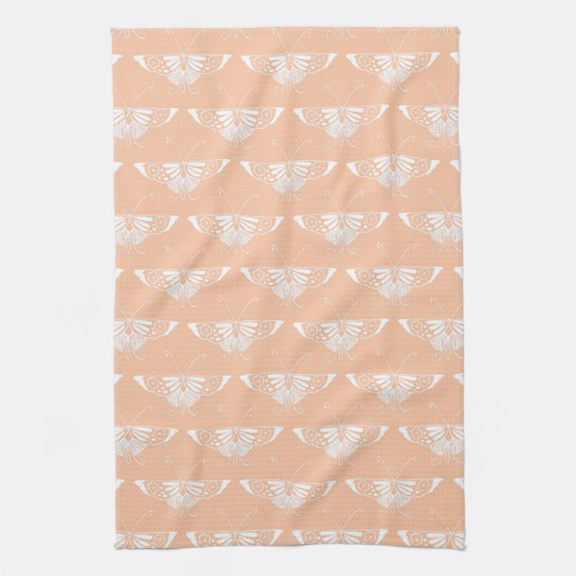 Stylised Deco butterfly  - soft peach Tea Towel (Vertical)