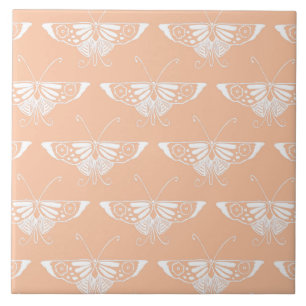 Stylised Deco butterfly  - soft peach Tile