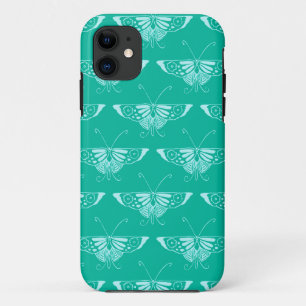 Stylised Deco butterfly  - turquoise and aqua iPhone 11 Case