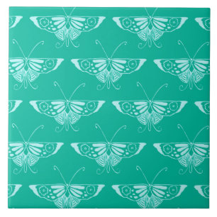 Stylised Deco butterfly - turquoise and aqua Ceramic Tile