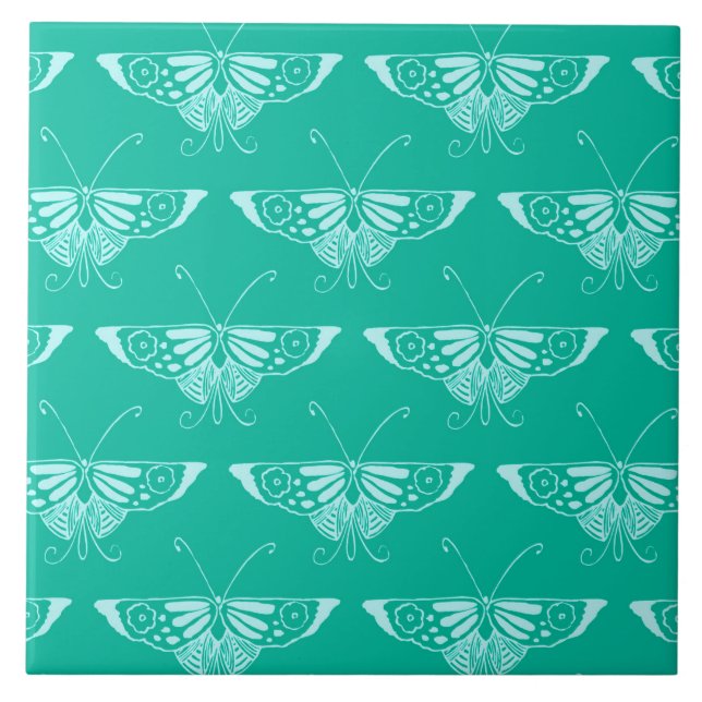 Stylised Deco butterfly  - turquoise and aqua Ceramic Tile (Front)