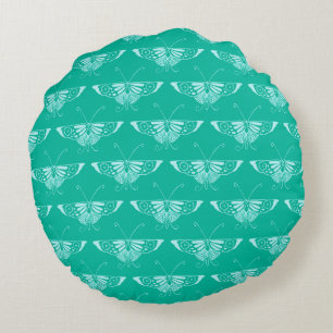 Stylised Deco butterfly - turquoise and aqua Round Cushion