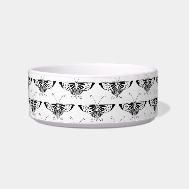 Stylised Deco butterfly  - white and black Bowl (Left)