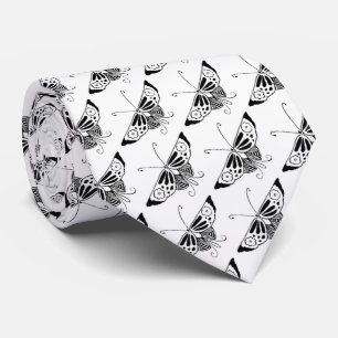 Stylised Deco butterfly  - white and black Tie