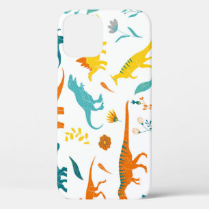 Stylised dinosaurs, floral elements, cute. iPhone 12 case
