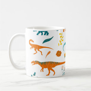 Stylised dinosaurs, floral elements, cute. coffee mug