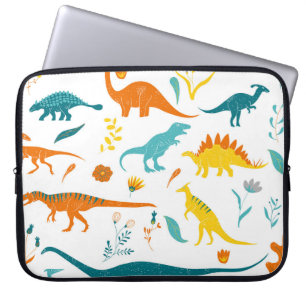 Stylised dinosaurs, floral elements, cute. laptop sleeve