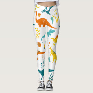 Stylised dinosaurs, floral elements, cute. leggings