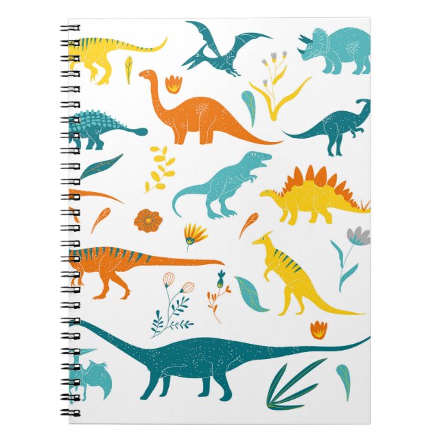 Stylised dinosaurs, floral elements, cute. notebook (Front)