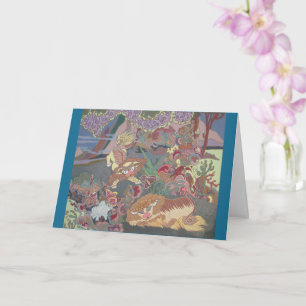 Stylised Dogs Playing in Garden Card