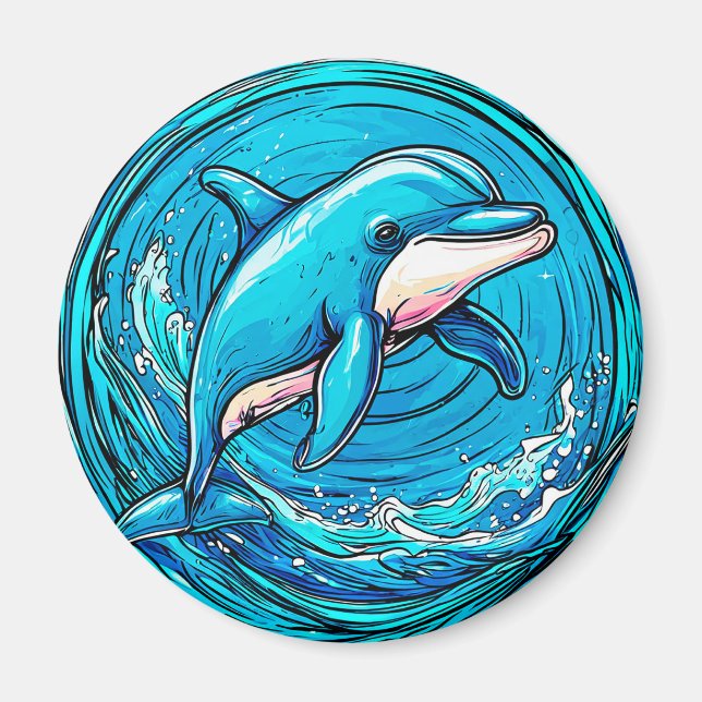Stylised dolphin swimming magnet (Front)