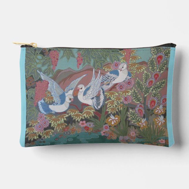 Stylised Doves in Blooming Garden Accessory Pouch (Front)