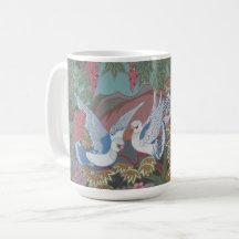 Stylised Doves in Blooming Garden