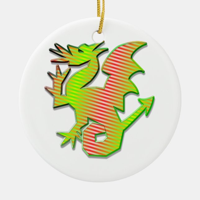 Stylised Dragon Ceramic Tree Decoration (Front)