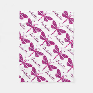 Stylised dragonfly pink name patterned blanket
