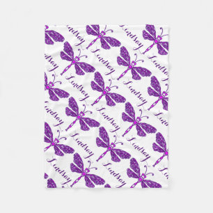 Stylised dragonfly purple name patterned blanket
