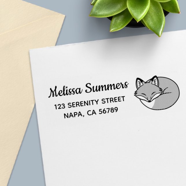 Stylised Etched Sleeping Fox Address Self-inking Stamp (Creator Uploaded)