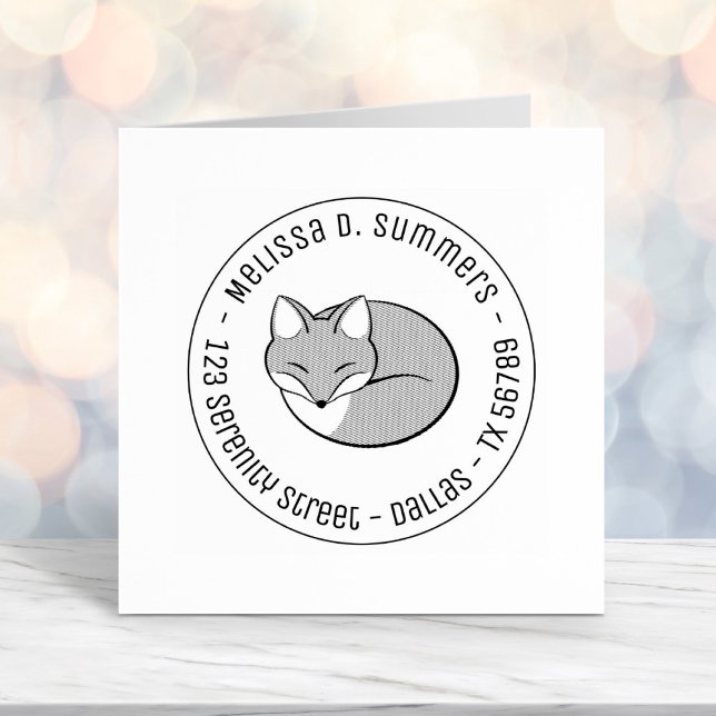 Stylised Etched Sleeping Fox Round Address 1 Self-inking Stamp (Creator Uploaded)