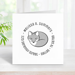 Stylised Etched Sleeping Fox Round Address 4 Rubber Stamp