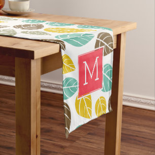 Stylised Fall Colours Leafs Pattern Custom Monogra Medium Table Runner