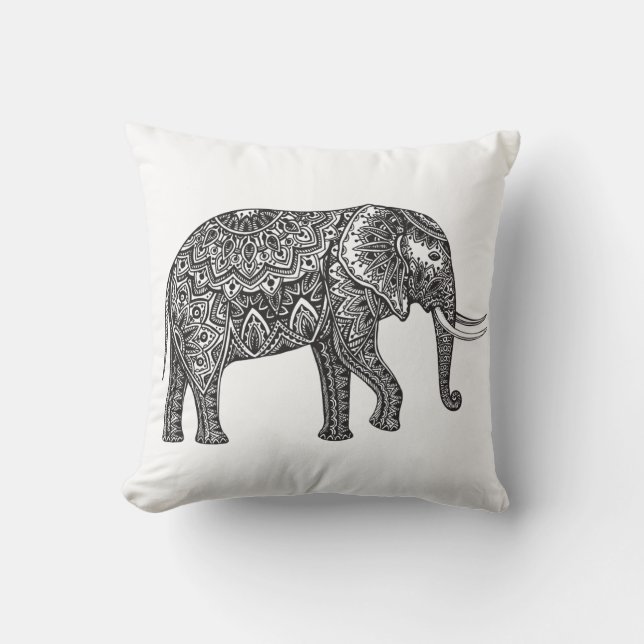 Stylised Fantasy Elephant Doodle Cushion (Front)