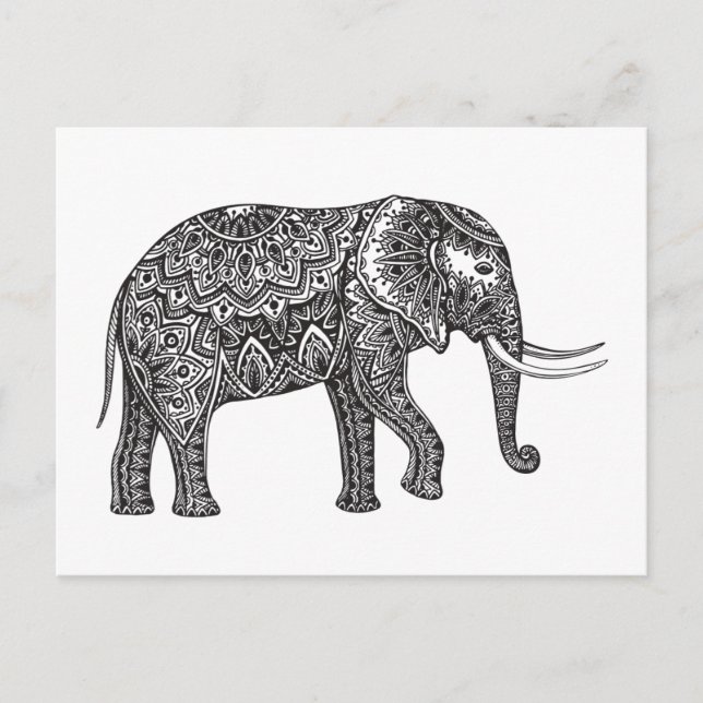 Stylised Fantasy Elephant Doodle Postcard (Front)