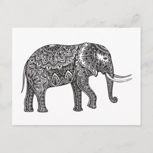 Stylised Fantasy Elephant Doodle Postcard