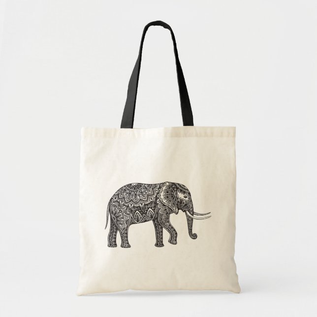 Stylised Fantasy Elephant Doodle Tote Bag (Front)