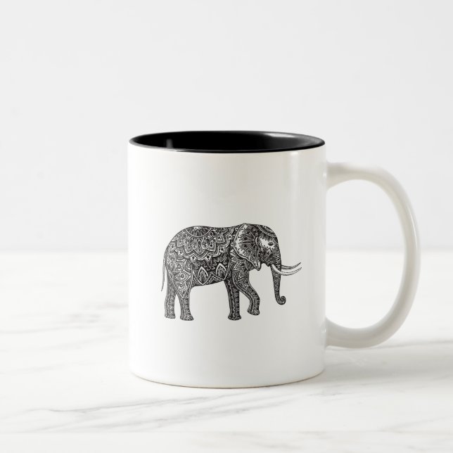 Stylised Fantasy Elephant Doodle Two-Tone Coffee Mug (Right)