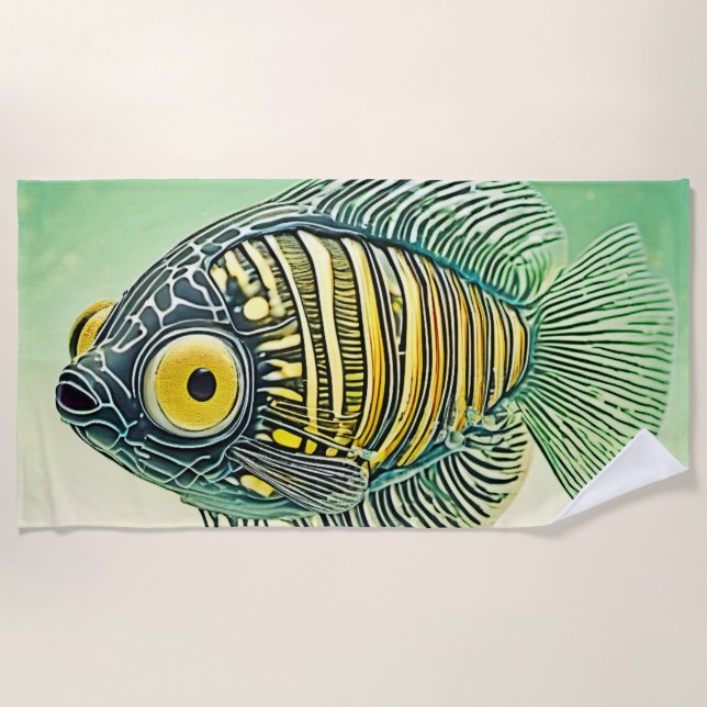 Stylised Fish Art Beach Towel (Front)