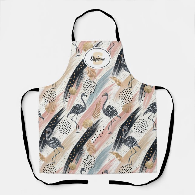 Stylised Flamingo & Brushstroke Pattern Apron (Front)