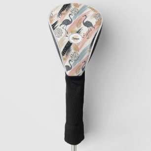 Stylised Flamingo & Brushstroke Pattern Golf Head Cover