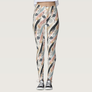 Stylised Flamingo & Brushstroke Pattern Leggings