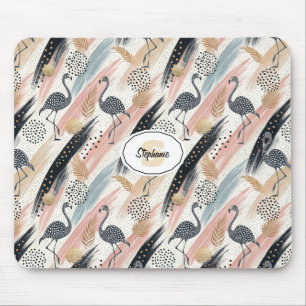 Stylised Flamingo & Brushstroke Pattern Mouse Pad