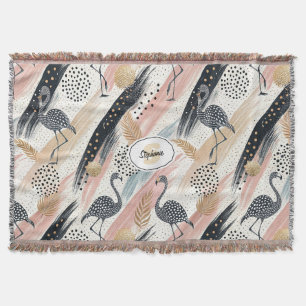 Stylised Flamingo & Brushstroke Pattern Throw Blanket