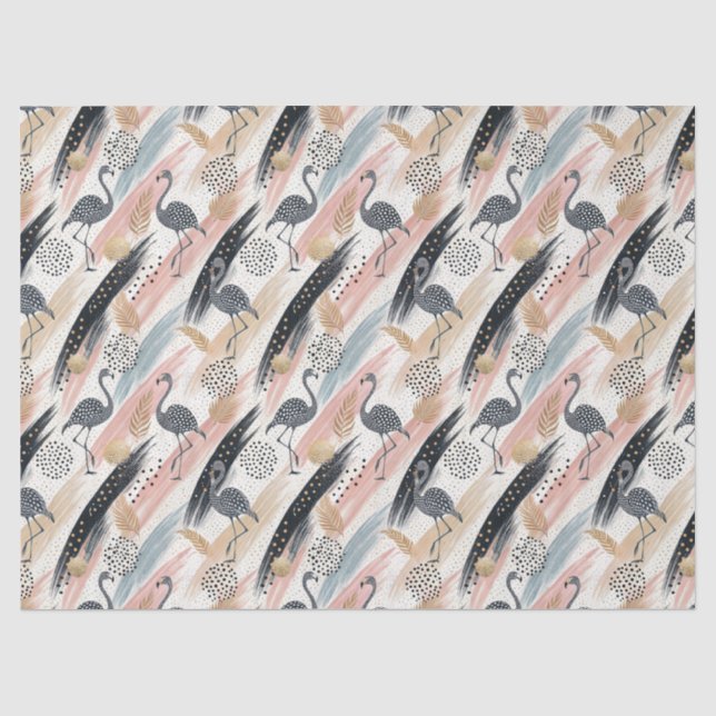 Stylised Flamingo & Brushstroke Pattern Tissue Paper (Front)