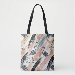 Stylised Flamingo & Brushstroke Pattern Tote Bag
