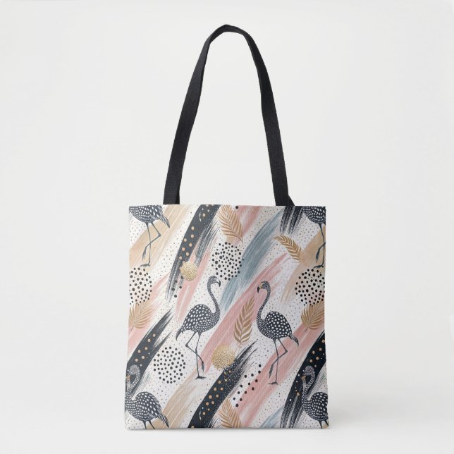 Stylised Flamingo & Brushstroke Pattern Tote Bag (Front)