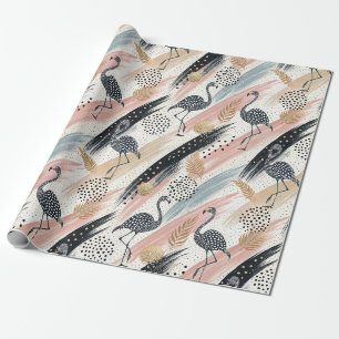 Stylised Flamingo & Brushstroke Pattern Wrapping Paper