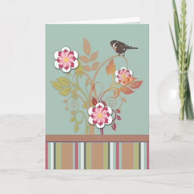 Stylised floral bird card (Front)