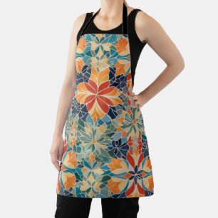 Stylised floral mosaic tiles in vivid colours apron