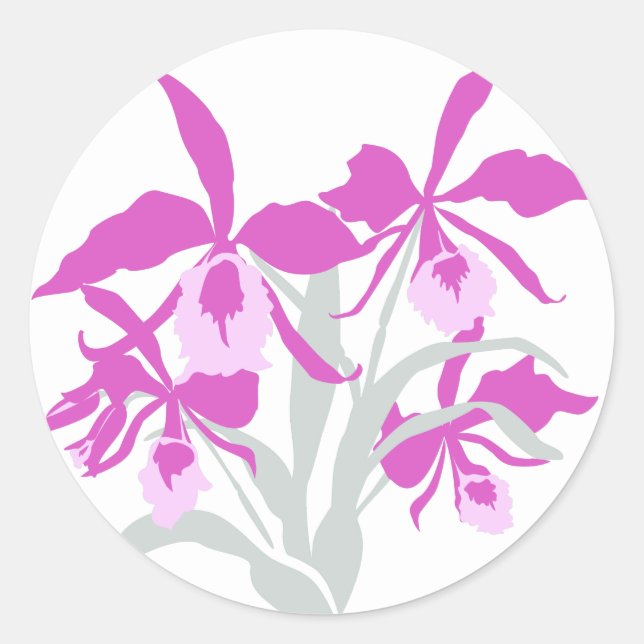 Stylised floral purple orchid wedding sticker (Front)