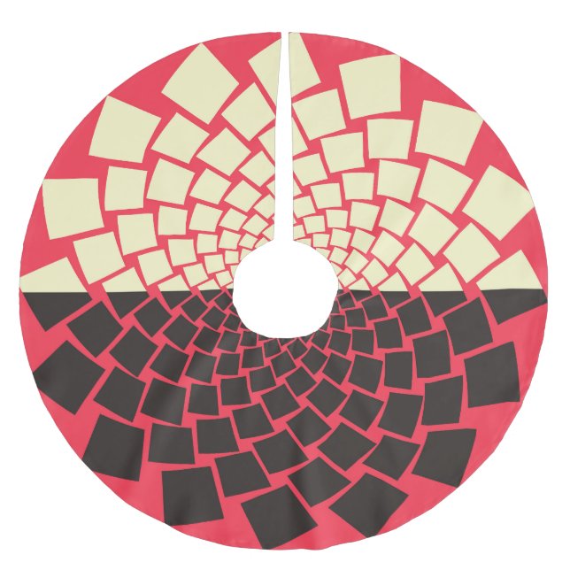 Stylised Flower: Black Red Ivory Brushed Polyester Tree Skirt (Front)