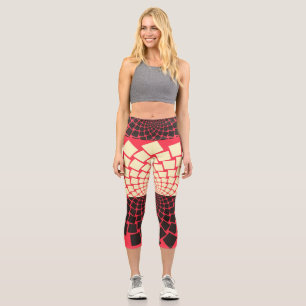 Stylised Flower: Black Red Ivory Capri Leggings