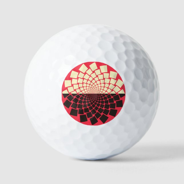 Stylised Flower: Black Red Ivory Golf Balls (Front)