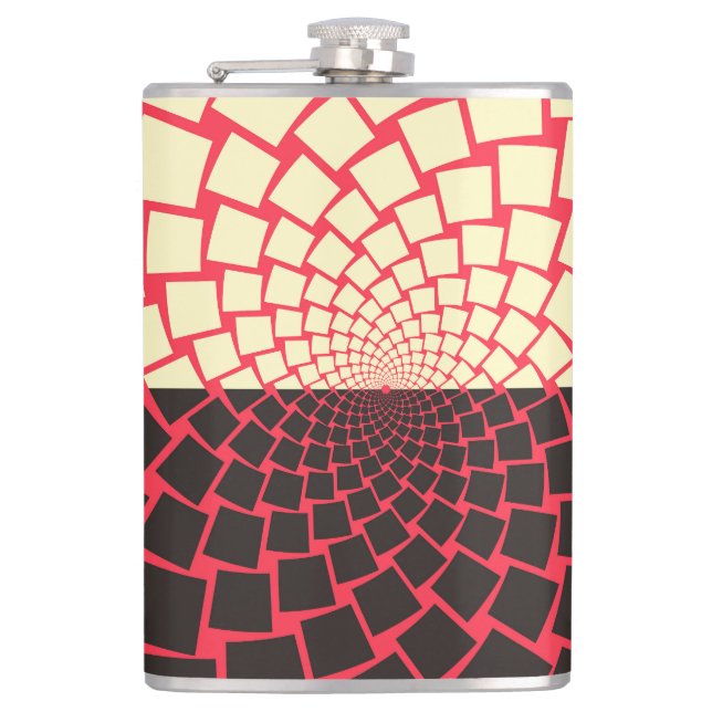Stylised Flower: Black Red Ivory Hip Flask (Front)