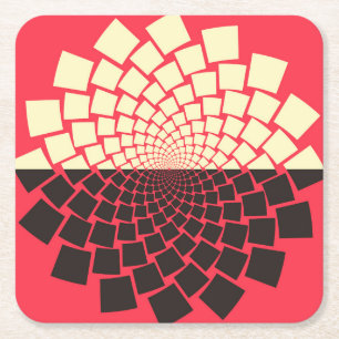 Stylised Flower: Black Red Ivory Square Paper Coaster